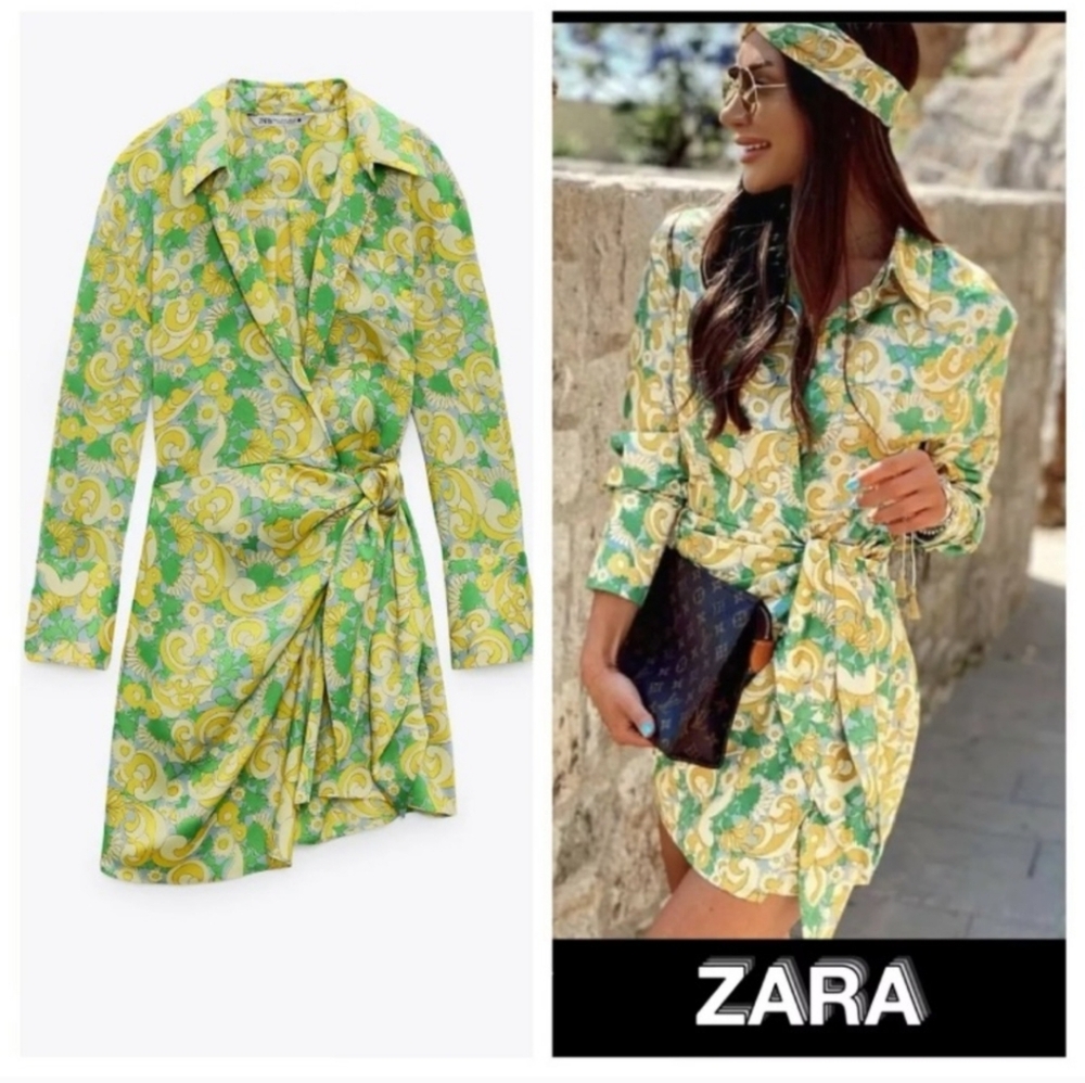 ZARA Woman Printed Pareo Satin Wrap Dress